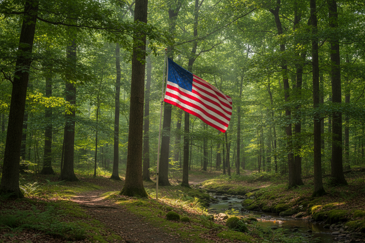 American Flag in the woods