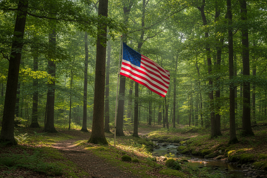 American Flag in the woods